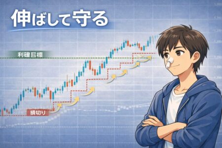 高値安値の更新に合わせて損切りを追従させるトレーリングストップ機能を備えたMT4裁量補助EAのイメージ