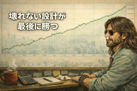 長期的に安定してトレードを続けるための壊れない資金管理設計を象徴したFX教育イラスト