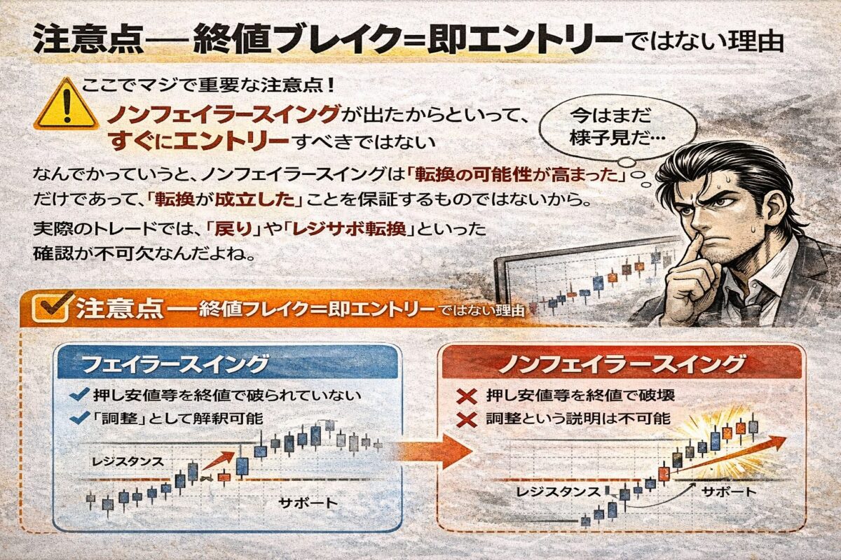 ダウ理論の注意点｜ノンフェイラースイングでトレンド転換しても即エントリーしてはいけない理由