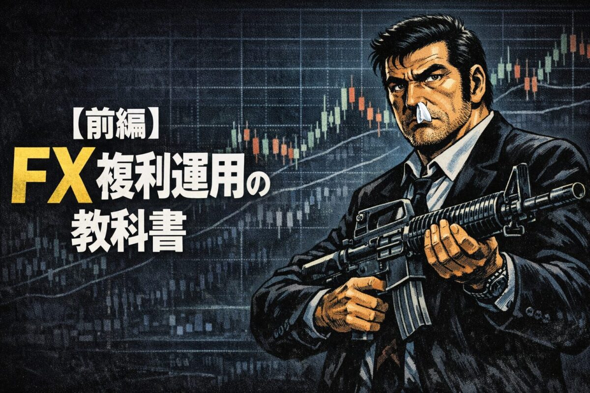 FX複利運用の教科書【前編】のアイキャッチ画像。10万円から億を目指すための資金管理と複利の鉄則について解説。