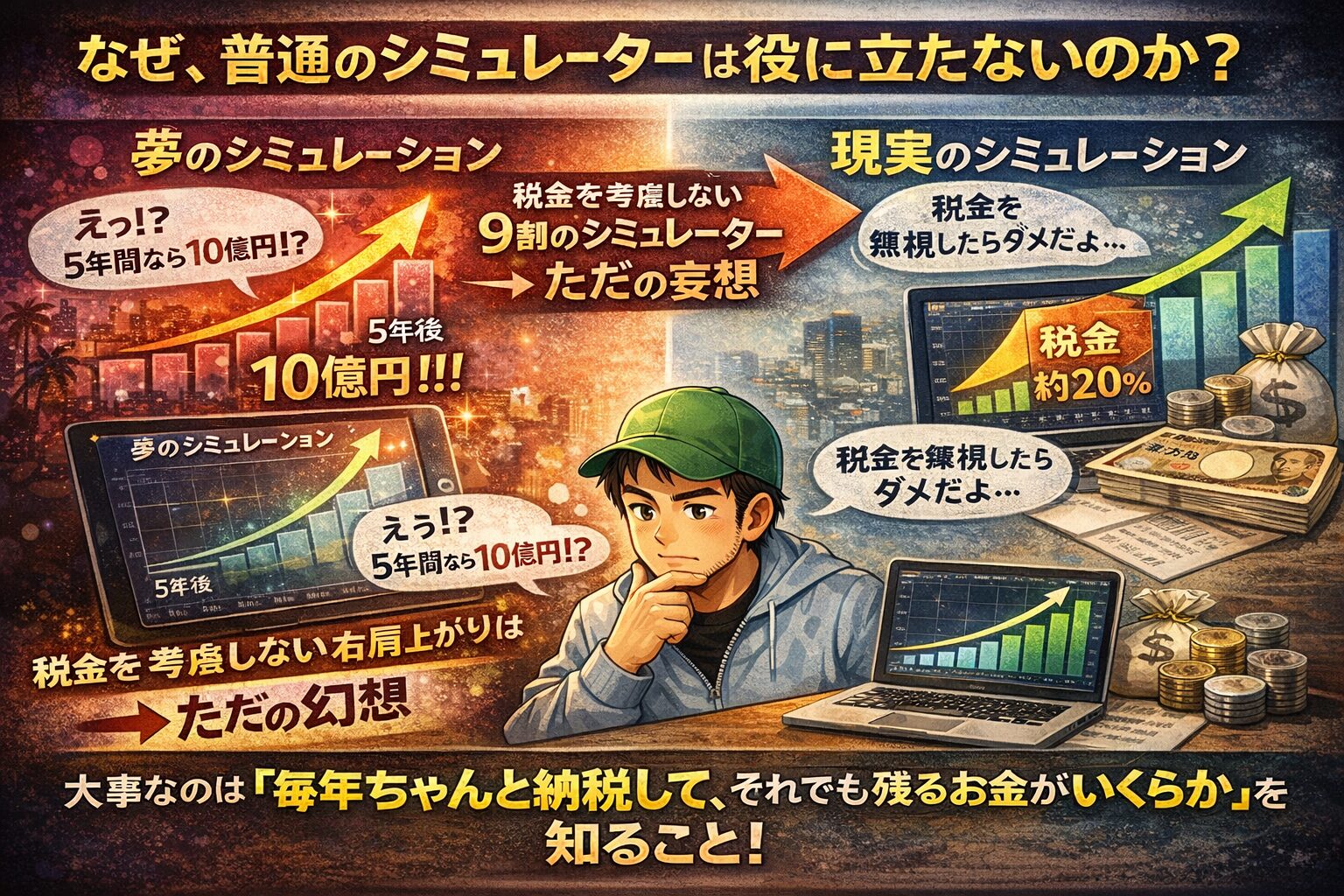 税金を考慮しないFXシミュレーションが役に立たない理由と税引後の現実的な資産推移の違い