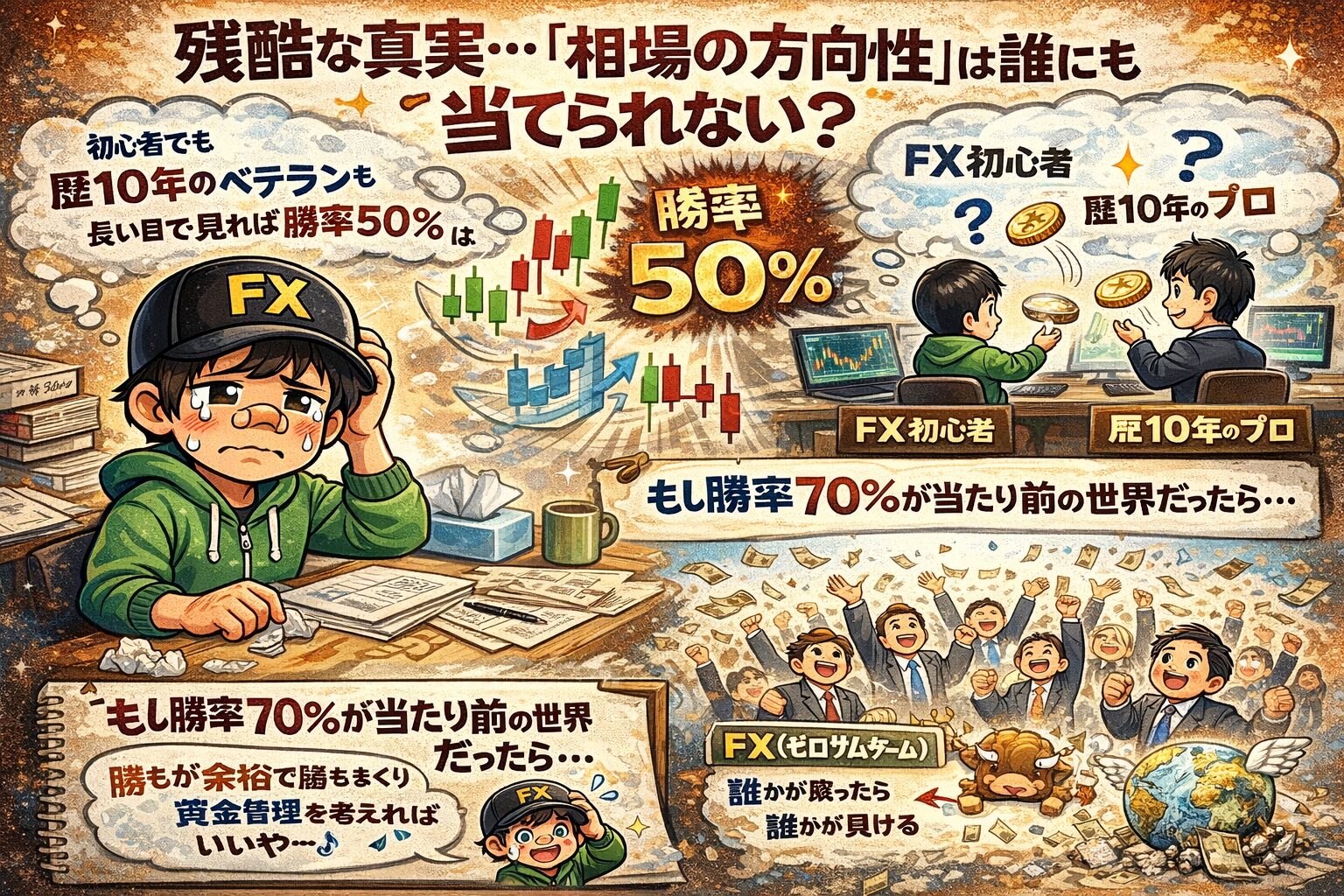 FXの勝率はプロでも初心者でも長期的には50%に収束するという残酷な真実とゼロサムゲームの仕組み
