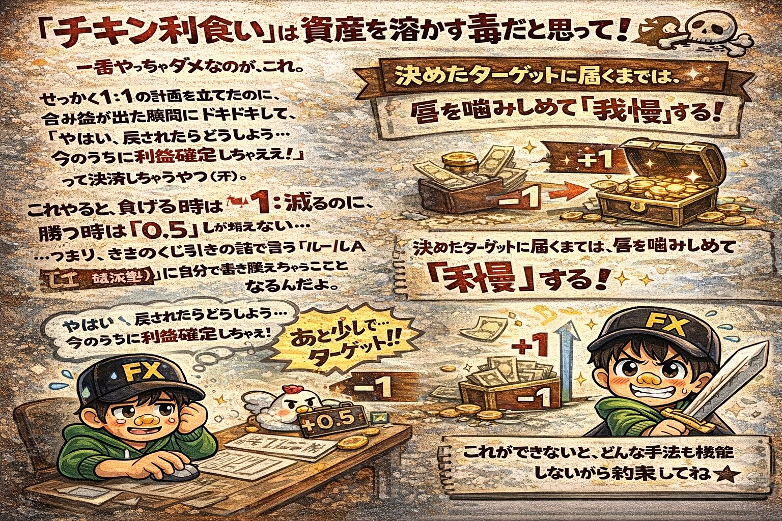 チキン利食いは資産を溶かす毒。含み益が出てもターゲット到達まで我慢することの重要性を解説

