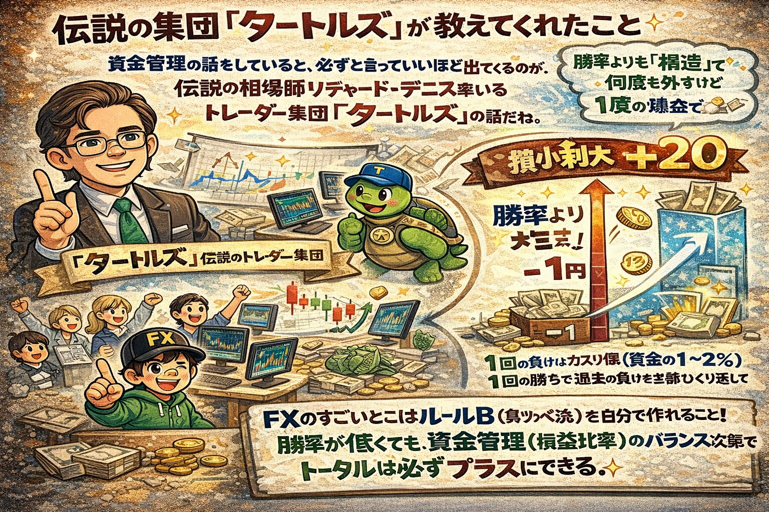 伝説の投資集団タートルズのリチャード・デニスが教える損小利大（リスクリワード1:20）の極意と資金管理術