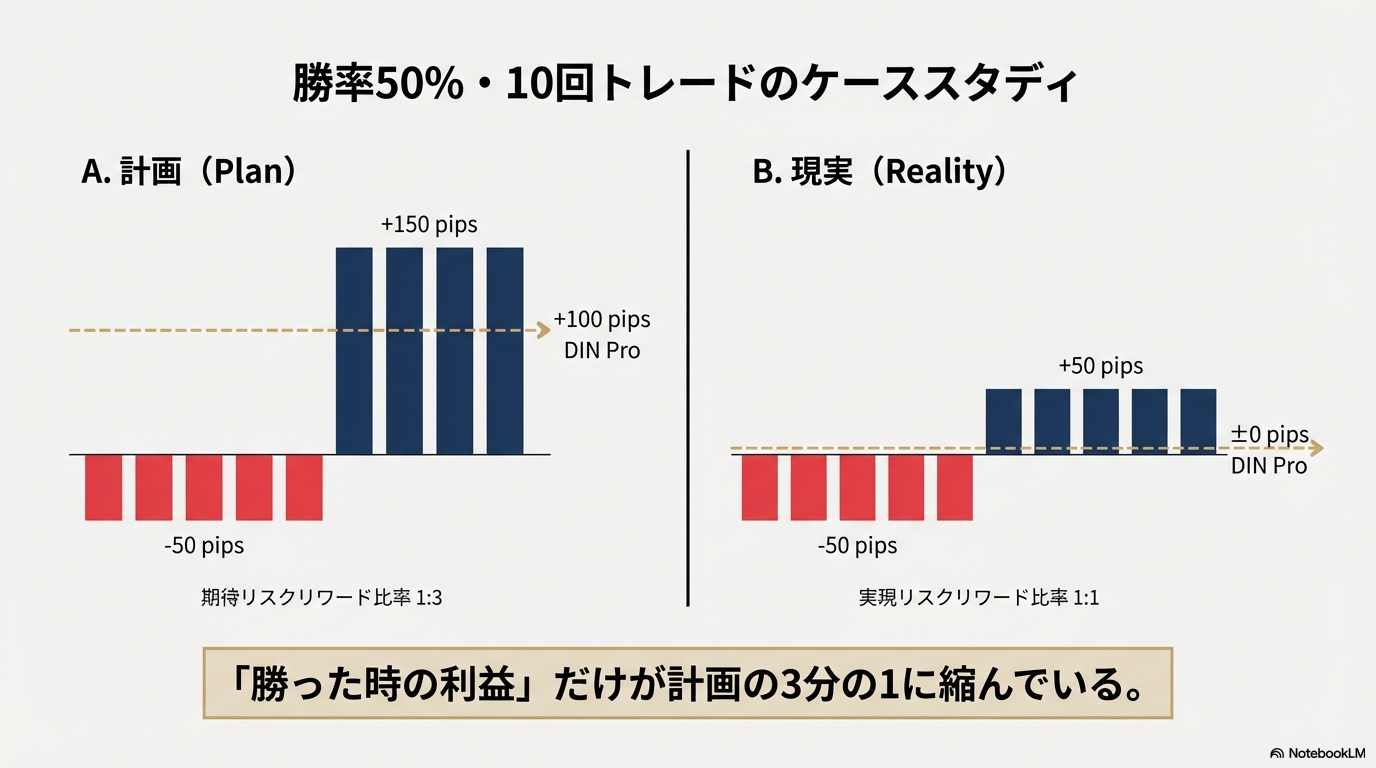 勝率50%でも利益が縮んでしまうFXトレードのケーススタディ