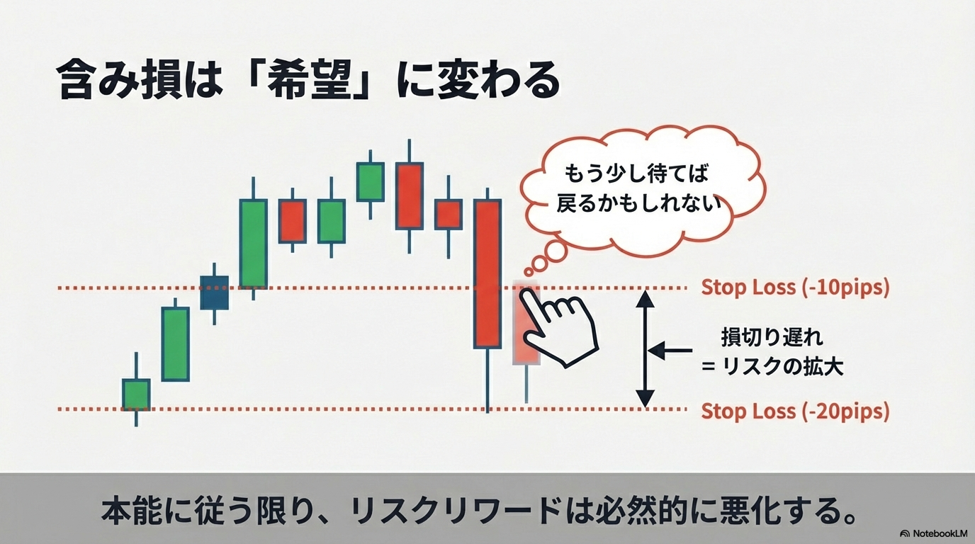 含み損が出ると根拠なき希望で損切りを遅らせる心理