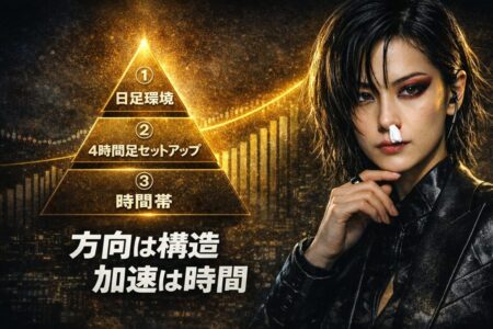 ブレイクアウト分析の優先順位（日足・4時間足・時間帯）を示した図