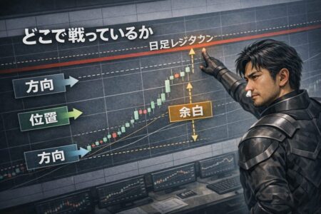 日足レジスタンスと値幅余白を確認する上位足分析の図解