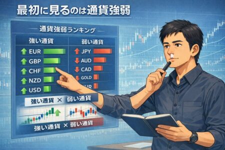 通貨強弱を比較して強い通貨と弱い通貨の組み合わせだけを選定するブレイクアウト判断の基本図