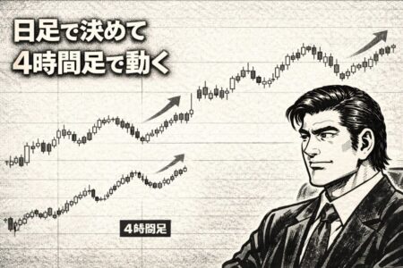 日足で方向を決め、4時間足で行動する時間足の役割分担を示した整理イメージ