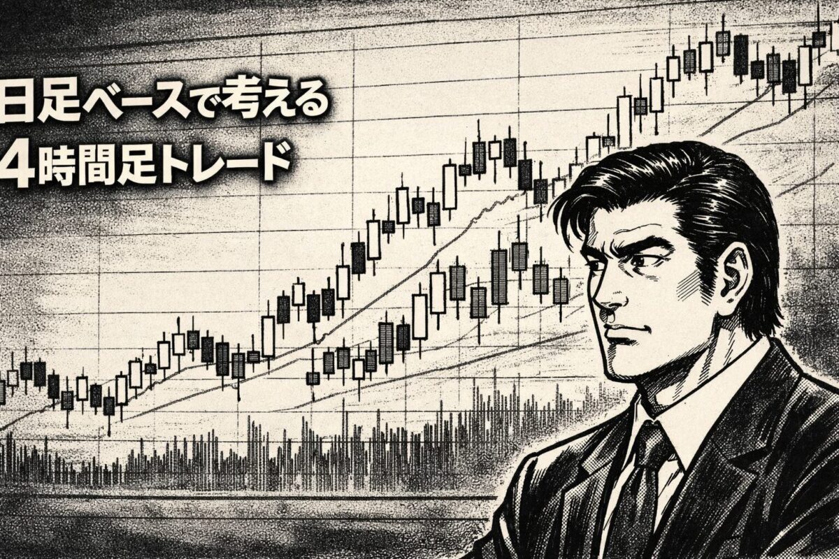 日足を環境認識の軸にし、4時間足で執行するFXトレードの考え方を示したイメージ