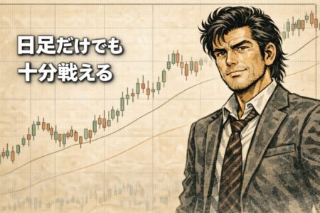 日足チャートだけでもFXで安定した判断ができることを伝えるイラスト