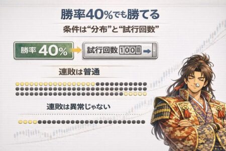 勝率40%でも分布理解と試行回数があれば成立することを示す図