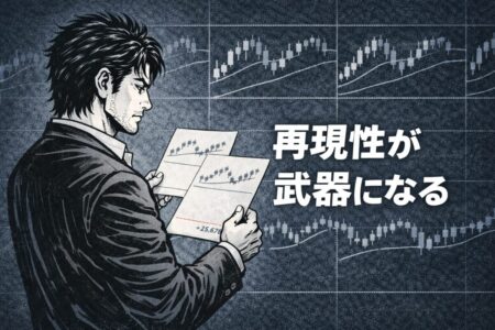 過去検証を通じて再現性を積み上げていくトレード思考を表した4時間足の分析イメージ