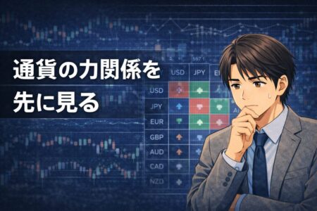 通貨の強弱関係を考慮せずにトレードしていた状況を示すイメージ画像