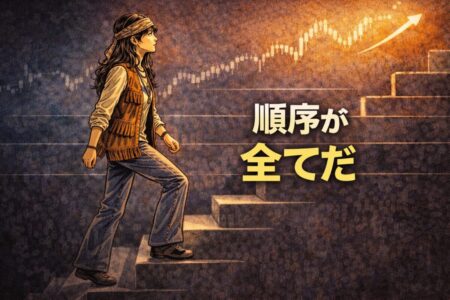 環境認識からエントリー、決済へと改善順序を守る重要性を示したイラスト