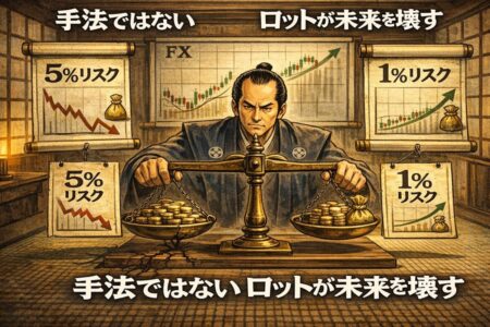 1％リスクと5％リスクの連敗時ドローダウン差を比較したFX資金管理インフォグラフィック