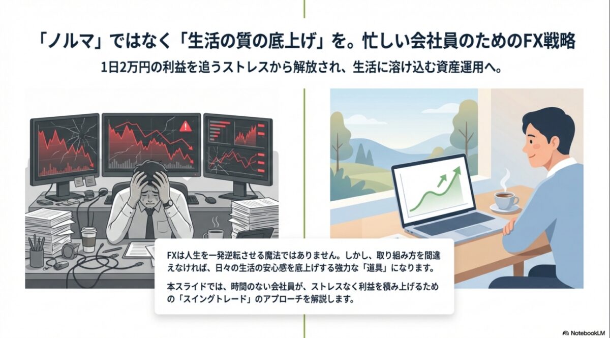 週足から日足と4時間足の役割を整理する図解スライド