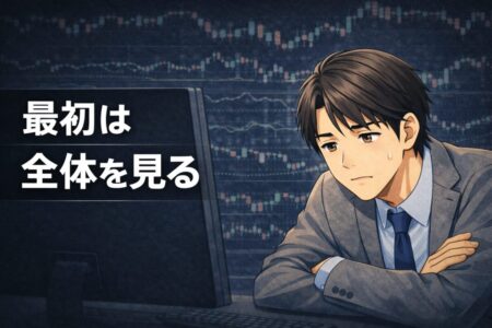 短期売買から始めたことで相場全体を掴めなかった経験を表したビジュアル