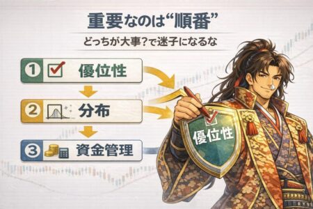 優位性→分布→資金管理の順番で設計するフローチャート