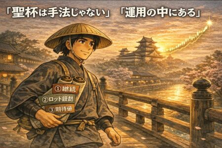手法ではなく運用設計が安定利益を生むことを解説したFX資金管理インフォグラフィック。