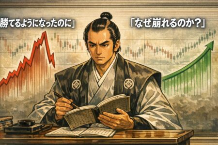FXで勝てるようになった後に急に勝てなくなる原因を解説する資金曲線比較インフォグラフィック