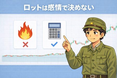 ロットは感情ではなく計算で決めるべきことを示すFXリスク管理図