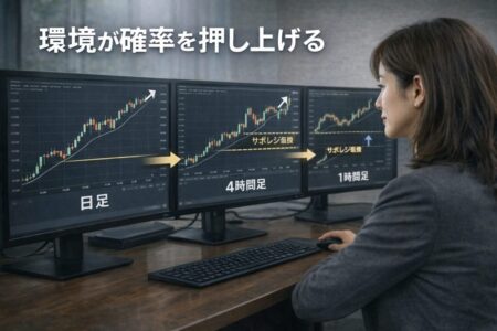 日足・4時間足・1時間足で環境認識を行うマルチタイムフレーム分析画面
