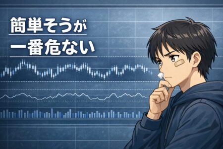 一見簡単そうに見えるレンジ相場が実は損切りを招きやすい理由を示したイラスト