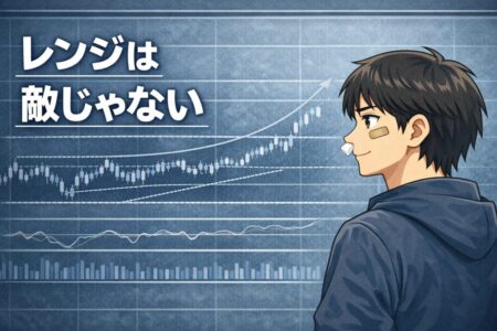 レンジ相場を正しく理解すれば無駄な損切りを避けられるという結論を表したイラスト