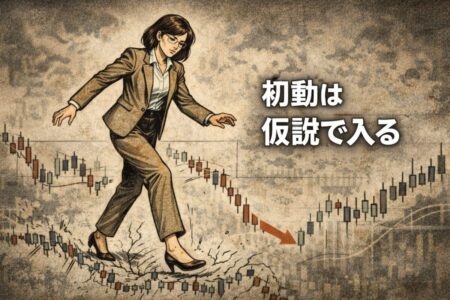トレンド初動は不確実性が高く仮説エントリーで損切りが起きやすい局面