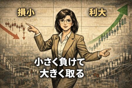 小さな損失と大きな利益を積み重ねるトレンドフォローの損益推移例