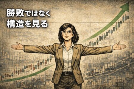 個々の勝敗ではなくトータル期待値で利益が残る理由を示す概念図