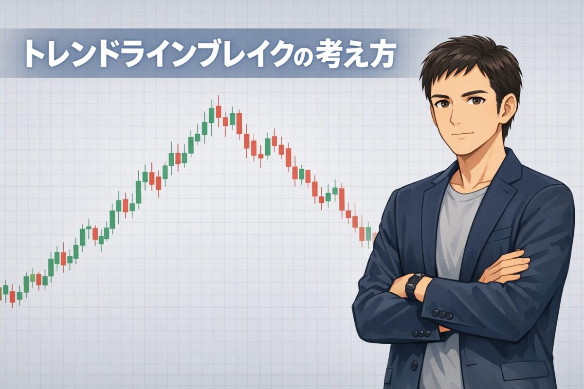 トレンドラインブレイクを調整狙いの視点で解説する概念記事のアイキャッチ画像