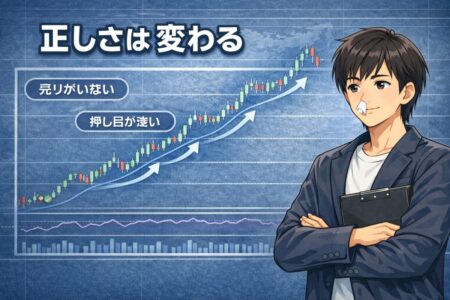 教科書通りの押し目買いが相場構造の変化で機能しなくなる理由を解説したFX構造分析イラスト