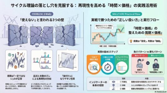 サイクル理論のズレとブレイクアウトを組み合わせたFXトレード戦略の解説インフォグラフィック