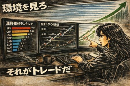 通貨強弱とMTFダウ構造を使ったFX環境認識トレード分析