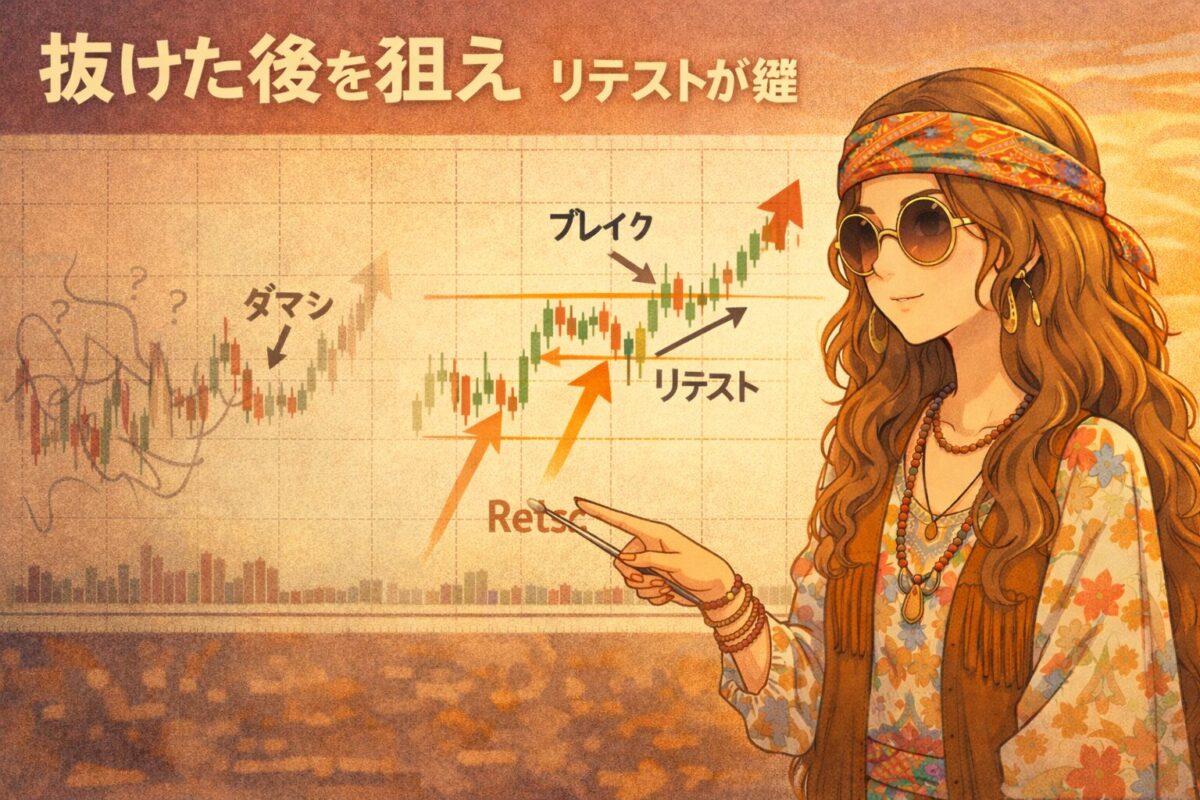 ブレイクアウト後のリテストを狙うトレード解説イラスト