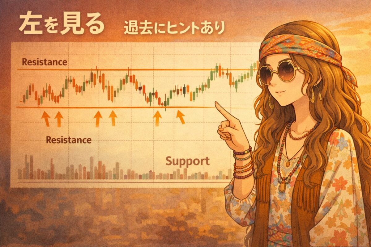過去の高値安値からサポートとレジスタンスを理解するイラスト