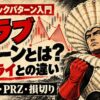 ホタテの貝殻をまとった架空のヒーローを昭和劇画タッチで描いた、クラブパターンの形・比率・PRZ・バタフライとの違いを解説するアイキャッチ